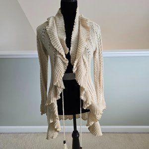 Boston Proper Ruffle Mohair Gold Thread Sweater Cardigan Coatigan Sz Small NWOT